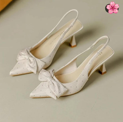 Bow Decor Pointy Toe Sling Back kitten Heels